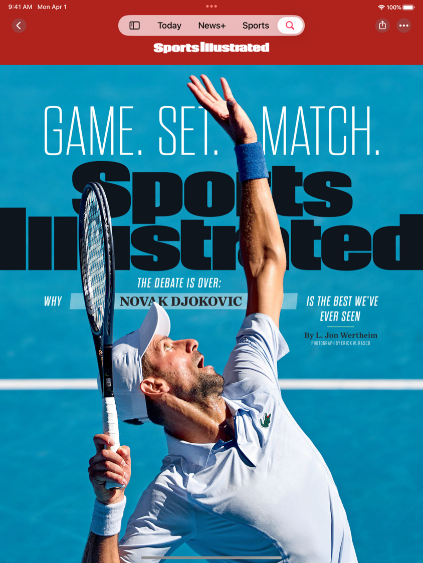 Das Cover von Sports Illustrated mit einem Bild des Tennisspielers Novak Djokovic.