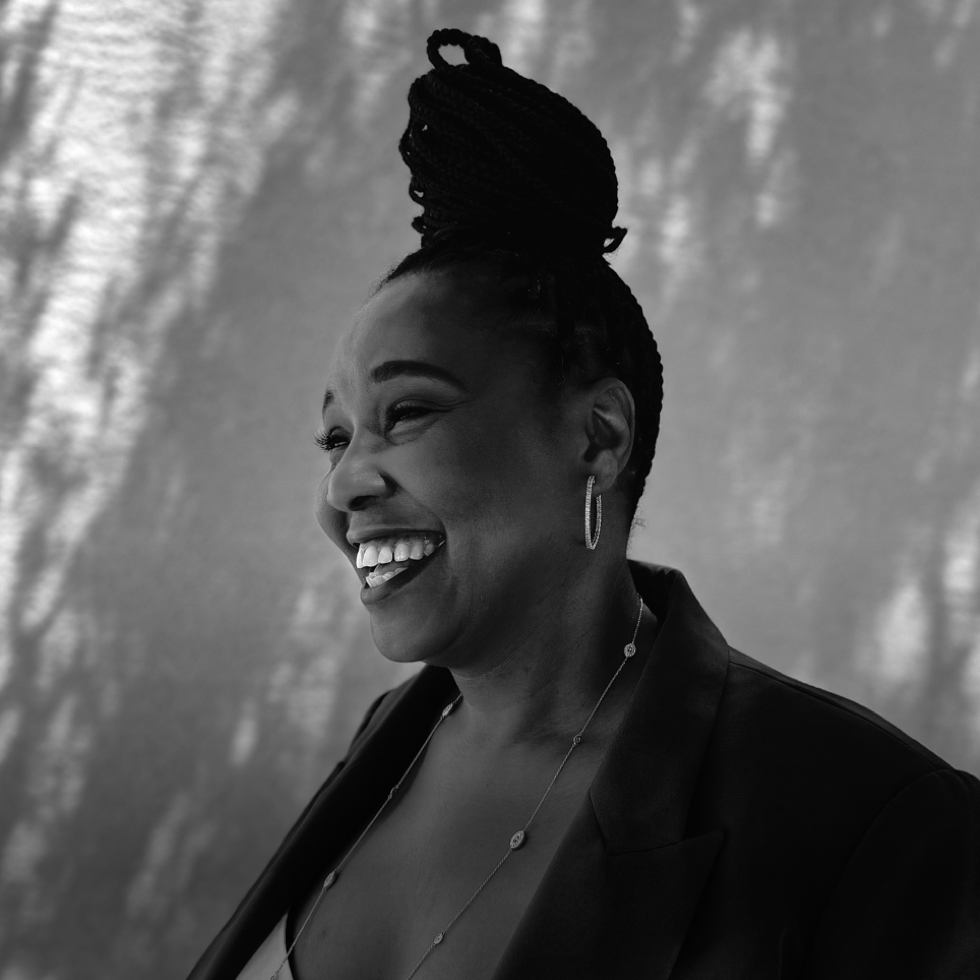 A black and white image of Beverly Jackson, VP of Brand and Product Marketing, Zillow.