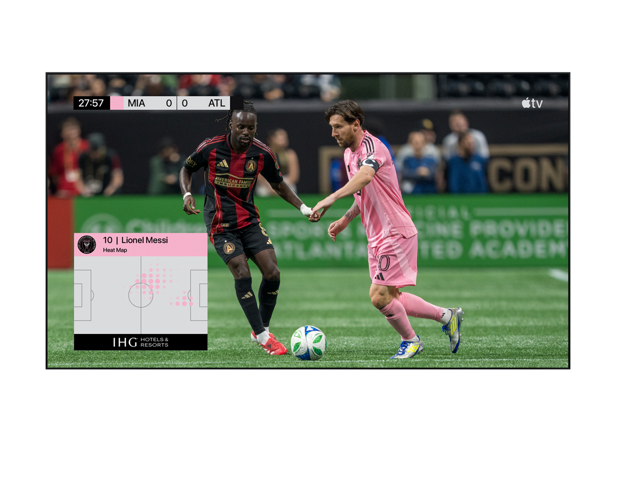 A clip from an MLS match showing the Heat Map feature on screen, sponsored by IHG Hotels & Resorts.